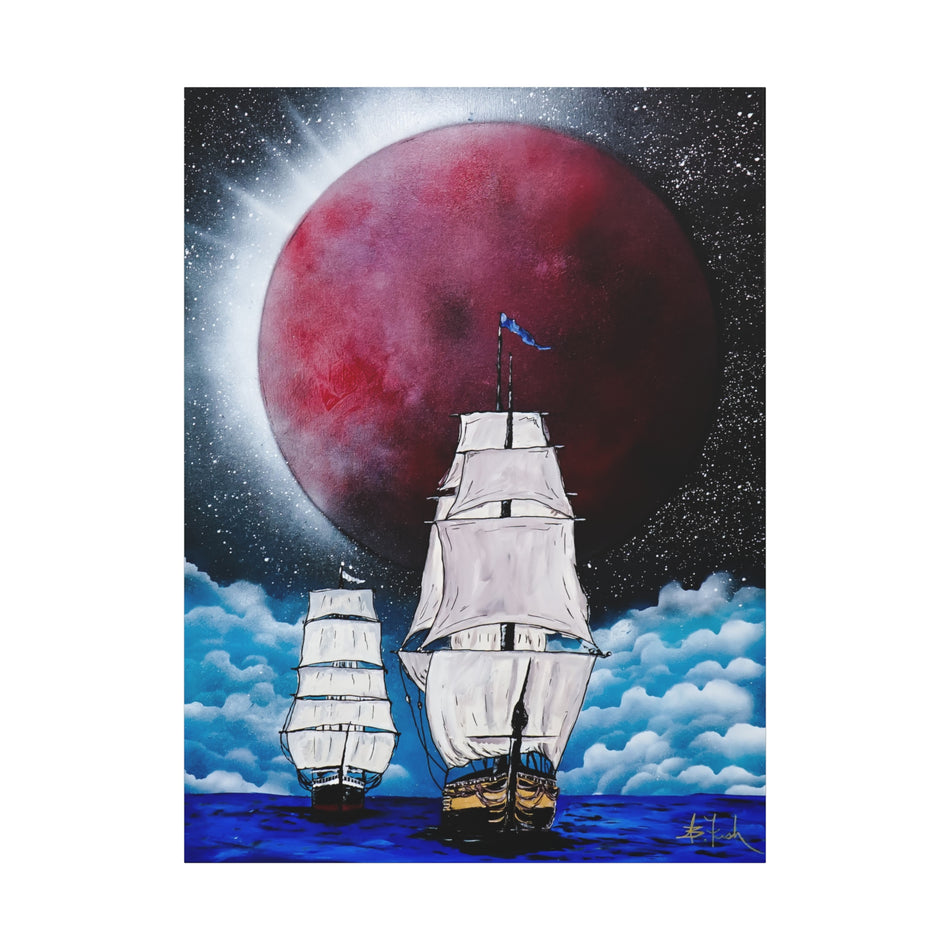 Canvas Print - Ships Sailing Blood Red Moon XIII